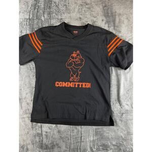 BAW Athletic Wear Black "Committed!" Football Graphic Jersey T-Shirt Men’s Large